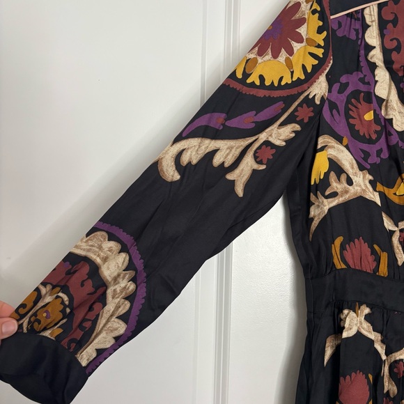 ba&sh Fedora Black Tan Purple Split V-neck Long Sleeve Lady Dress S - Picture 4 of 16